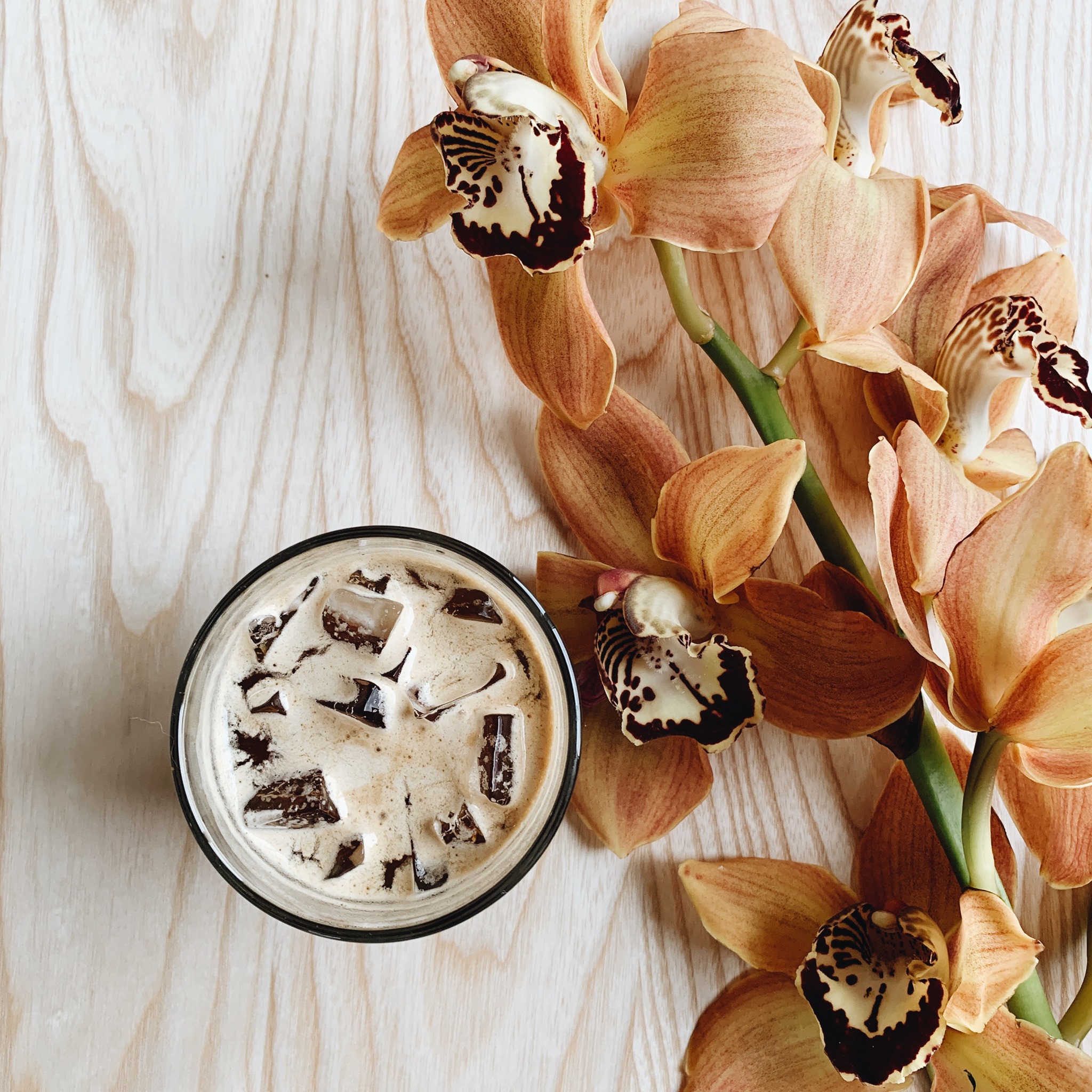 The Blend Burlington - Iced coffee with orchids